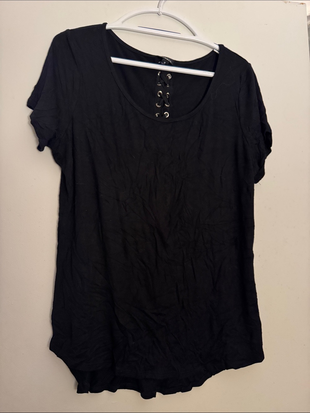torrid Black Lace-Up Scoop Neck Short Sleeve Tee